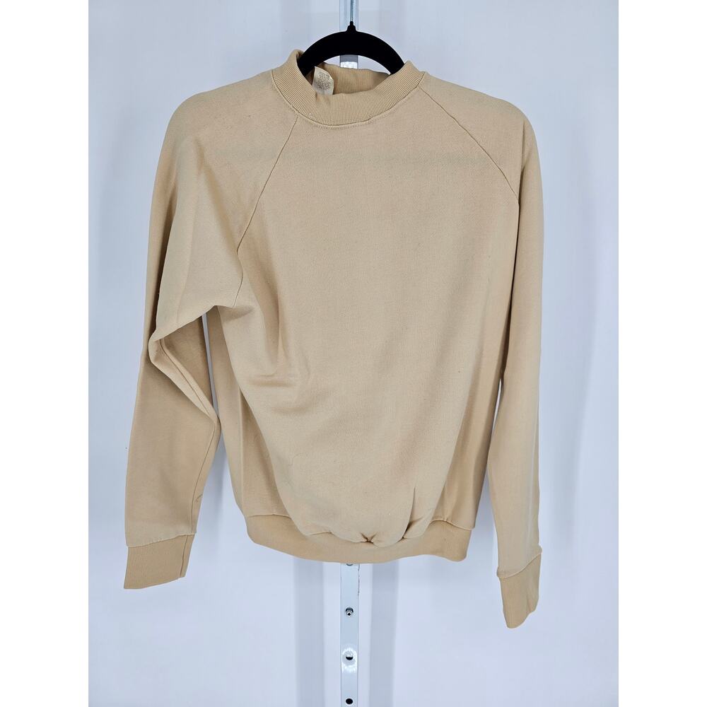 Vintage 1960s Mens Sz 42-44 Crew Neck Sweatshirt Light Tan Solid